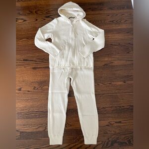 Lauren Ralph Lauren Ivory Knit Hooded Sweater and Jogger Set, Top XL - Pant L